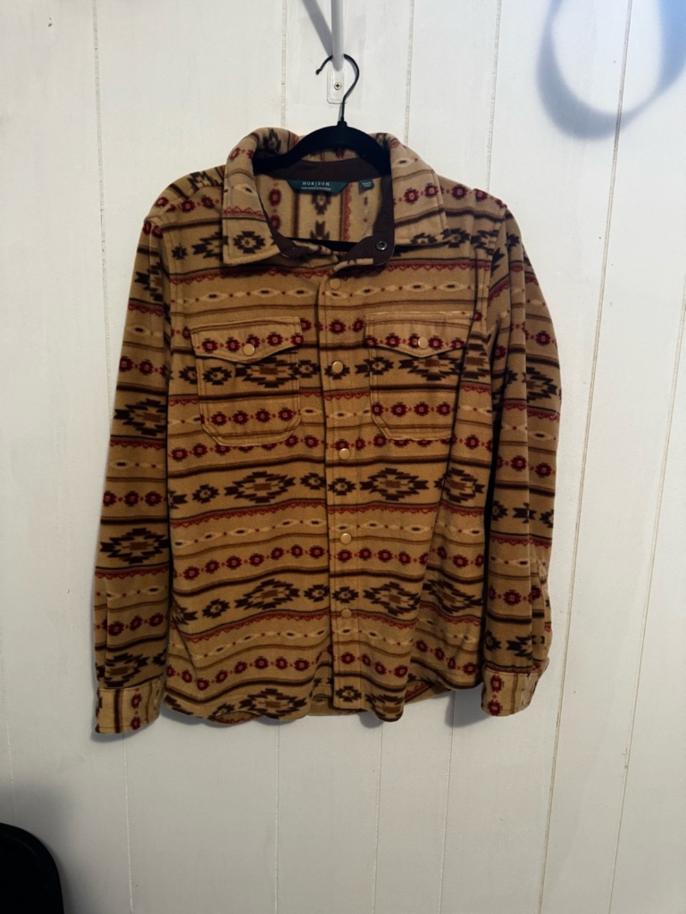 Men's Tan Patterned Snap-Front Fleece Shirt Jacket